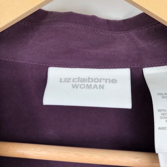 Liz Claiborne Womens Button Front Top Size 2X Purple Grape Office Career Mature - Picture 3 of 14